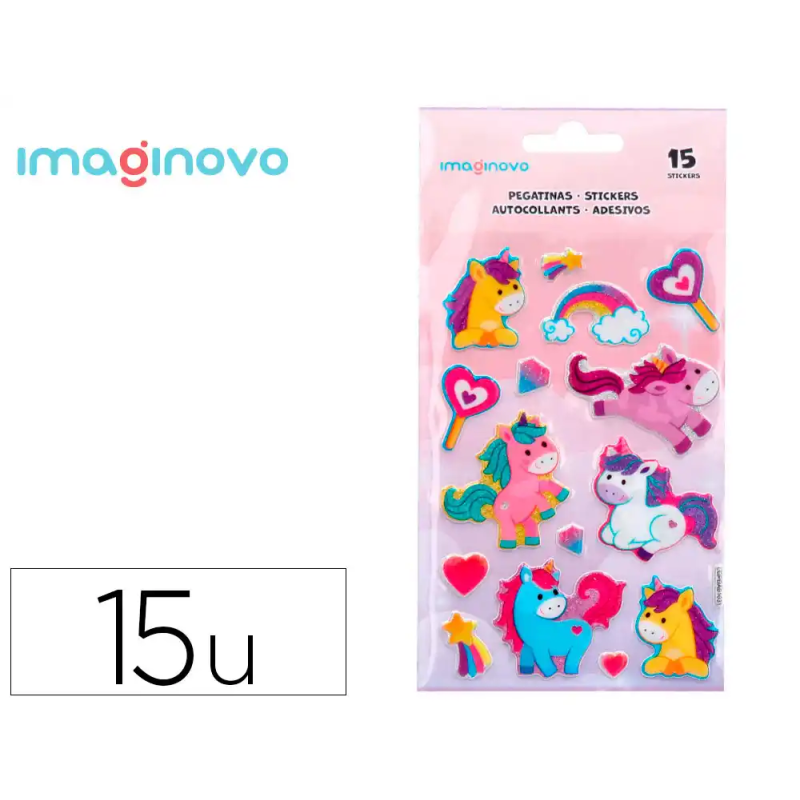 Pegatinas imaginovo unicornios magic dreams con brillo 190x105 mm en blister
