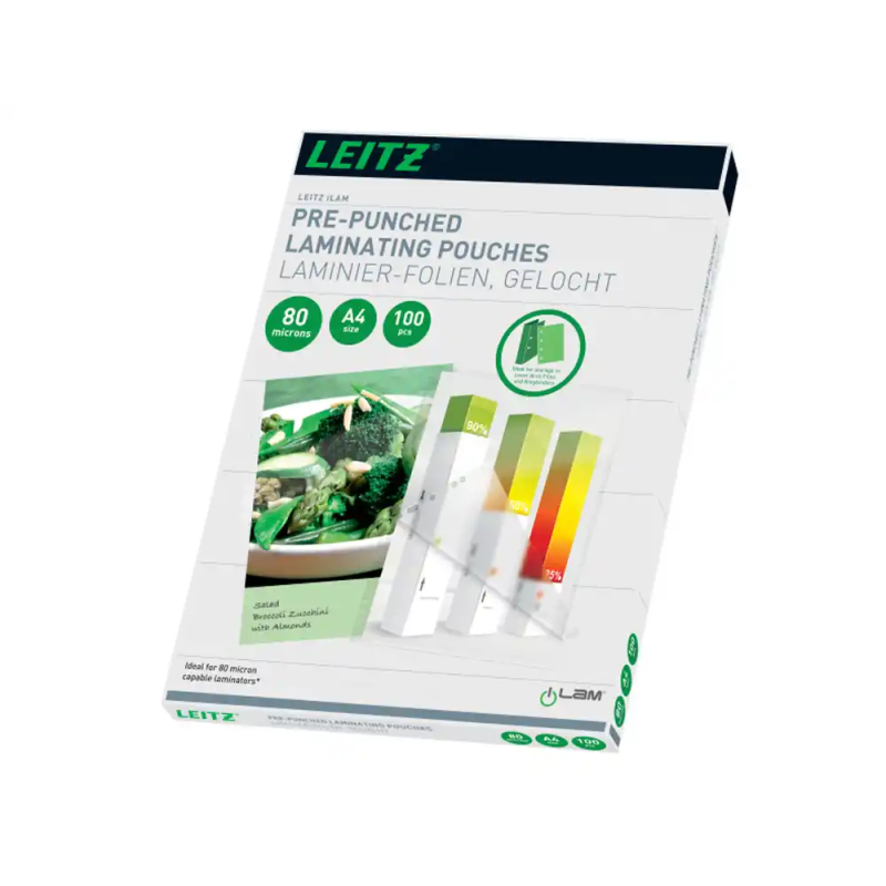 Bolsa de plastificar leitz din a4 80 mc multitaladro caja de 100 unidades