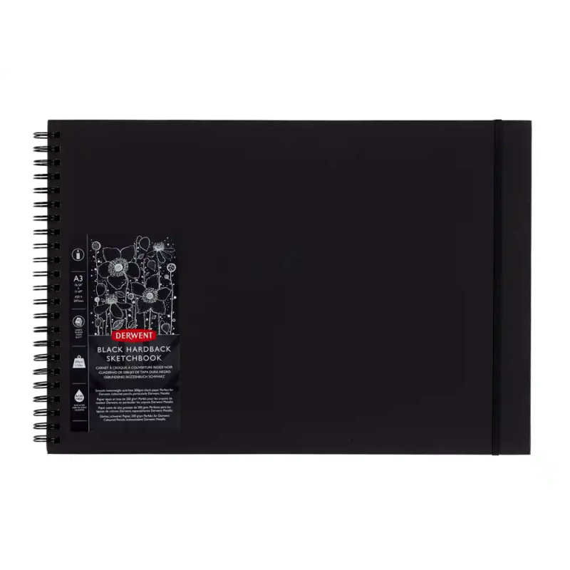 Bloc de dibujo derwent din a3 apaisado 40 hojas papel negro 200 gr