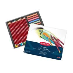 Barra acuarelable derwent pastel + 14 lapices colores pastel caja metalica de 24 unidades surtidas