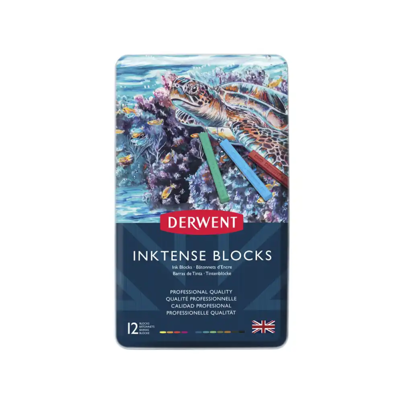 Barra acuarelable derwent inktense caja metalica de 12 unidades colores surtidos