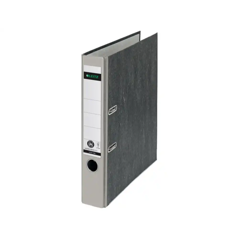 Archivador de palanca leitz 180 co2 neutral din a4 carton jaspeado lomo 52 mm color gris