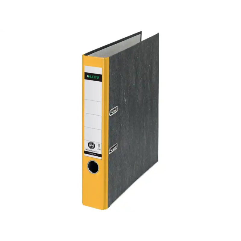 Archivador de palanca leitz 180 co2 neutral din a4 carton jaspeado lomo 52 mm color amarillo