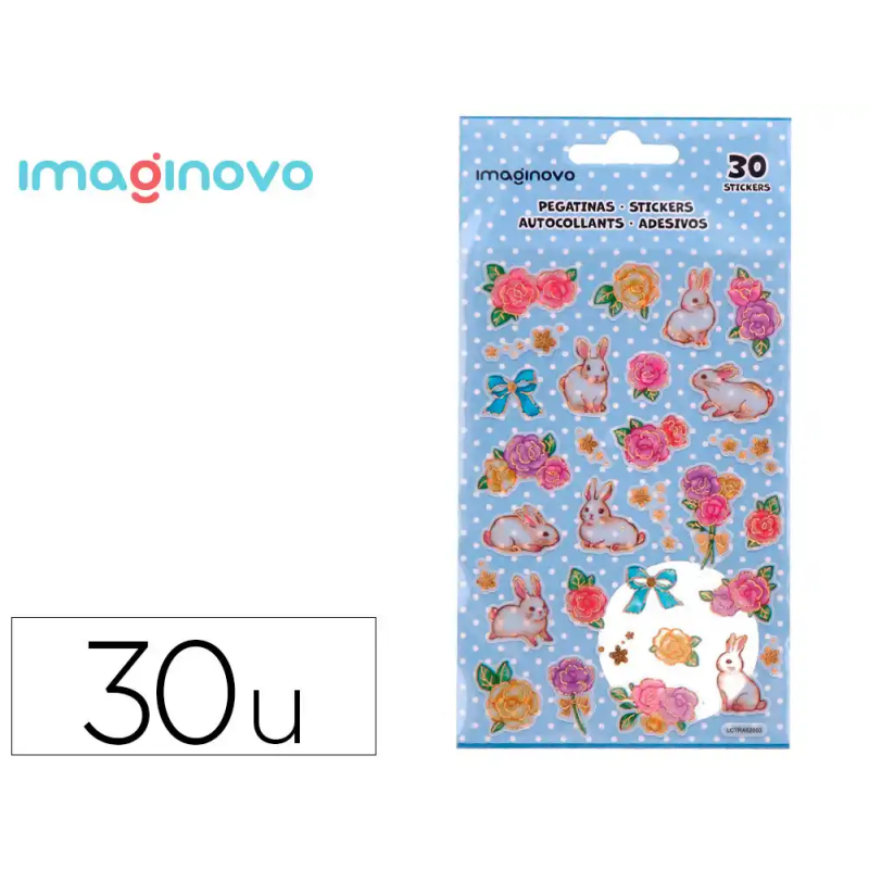 Pegatinas imaginovo flores y conejos de papel 190x104 mm en blister