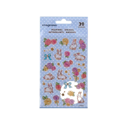 Pegatinas imaginovo flores y conejos de papel 190x104 mm en blister