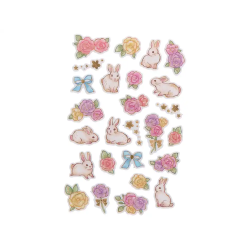 Pegatinas imaginovo flores y conejos de papel 190x104 mm en blister