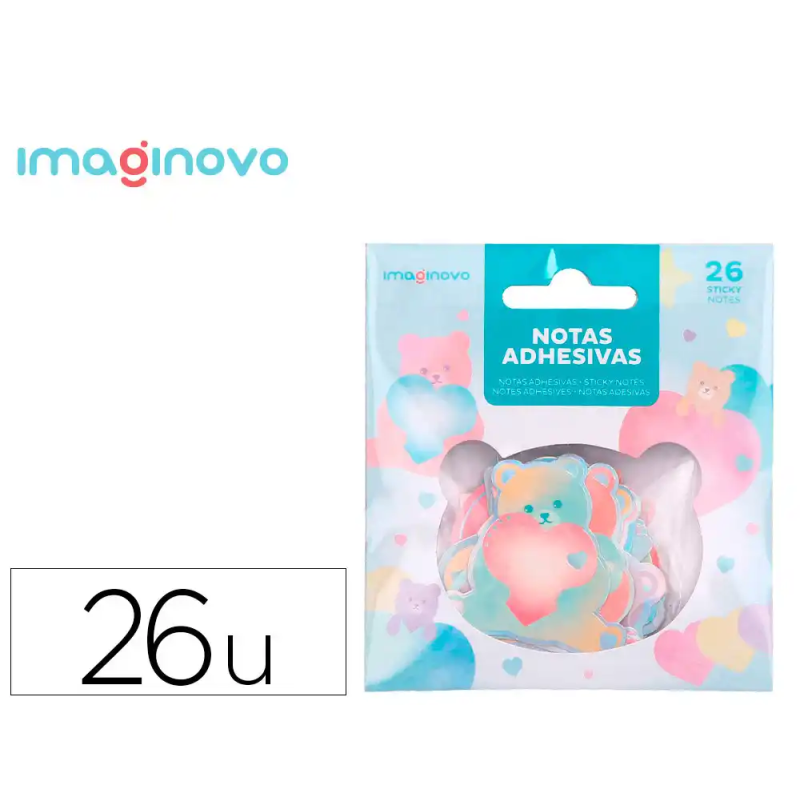 Pegatinas imaginovo notas adhesivas papel forma oso y corazon 110x105 mm en blister