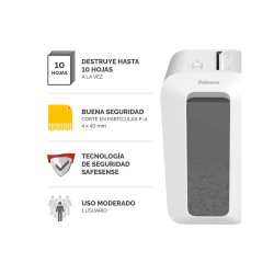 Destructora de documentos fellowes lx65 capacidad 10h seguridad p4 destruye grapas clips y tarjetas