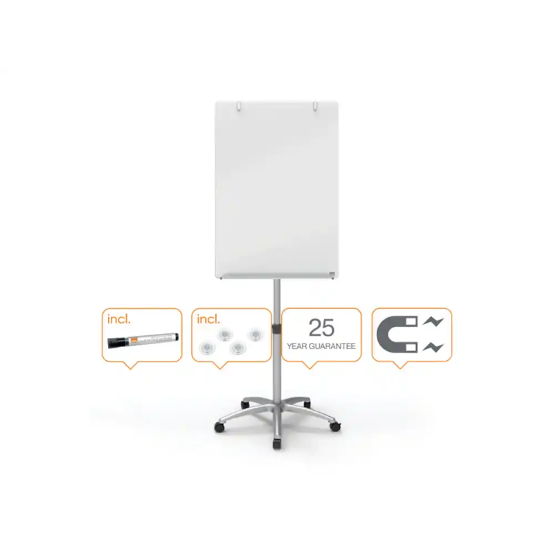 Pizarra de conferencia nobo cristal movil magnetica blanco brillante 700x1850x745 mm