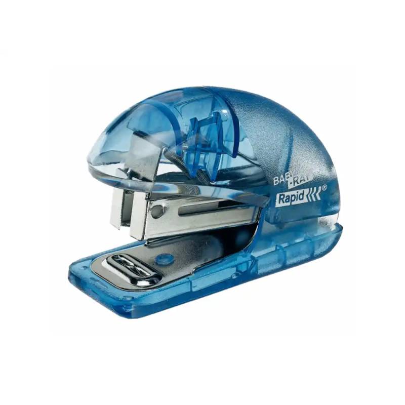 Grapadora mini rapid baby-ray plastico capacidad 10 hojas usa grapas 24/6 y 26/6 color azul translucido