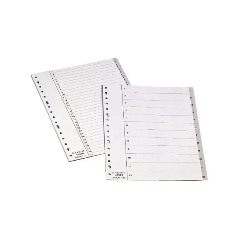 Separador numerico esselte cartulina 1-31 juego de 31 separadores polipropileno folio multitaladro color gris