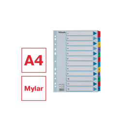 Separador numerico esselte cartulina mylar borra 1-12 juego de 12 separadores din a4 multitaladro multicolor