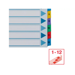 Separador numerico esselte cartulina mylar borra 1-12 juego de 12 separadores din a4 multitaladro multicolor