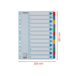 Separador numerico esselte cartulina mylar borra 1-12 juego de 12 separadores din a4 multitaladro multicolor