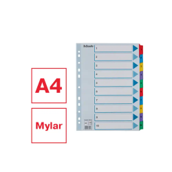 Separador numerico esselte cartulina mylar borra 1-10 juego de 10 separadores din a4 multitaladro multicolor