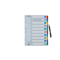 Separador numerico esselte cartulina mylar borra 1-10 juego de 10 separadores din a4 multitaladro multicolor