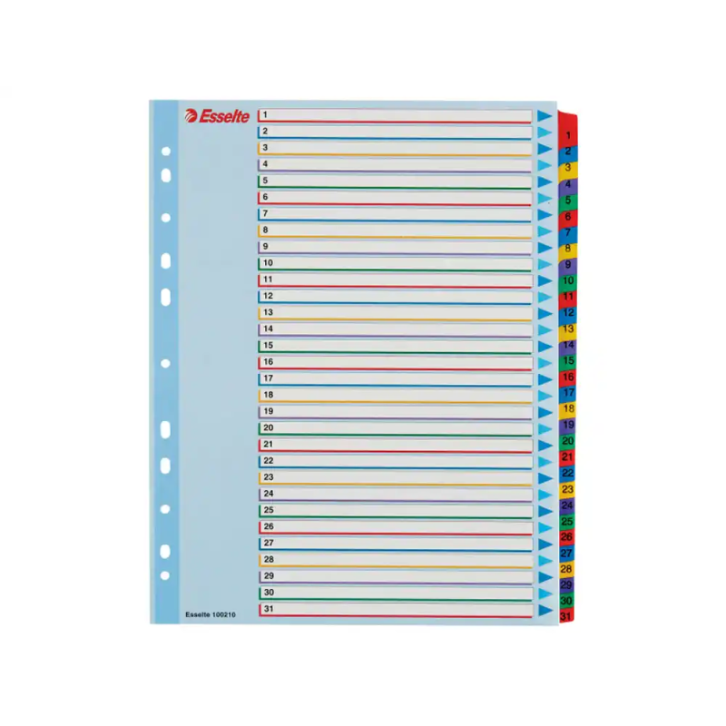 Separador numerico esselte cartulina borra y escribe 1-31 juego de 31 separadores din a4 multitaladro