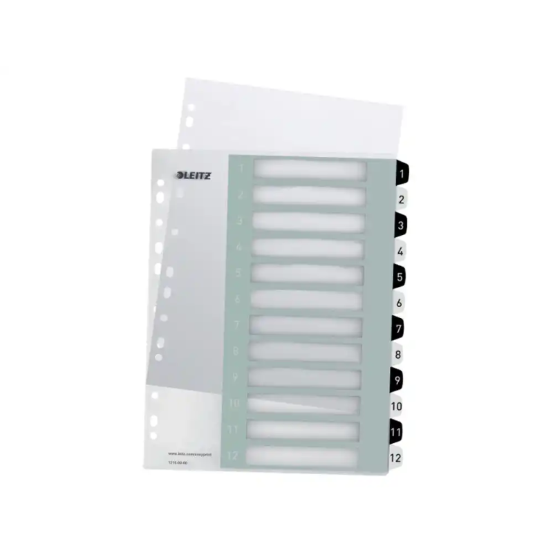 Separador numerico leitz wow plastico imprimible 1-12 juego de 12 separadores din a4 multitaladro blanco/negro