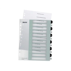 Separador numerico leitz wow plastico imprimible 1-12 juego de 12 separadores din a4 multitaladro blanco/negro