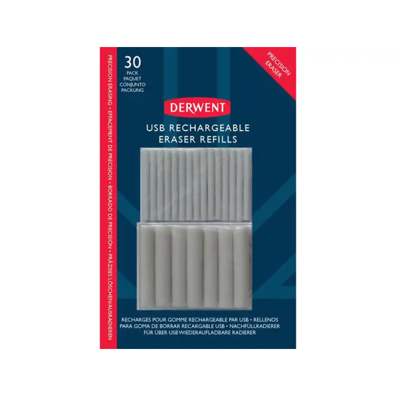 Repuesto goma de borrar derwent para portagomas recargable usb pack de 30 unidades