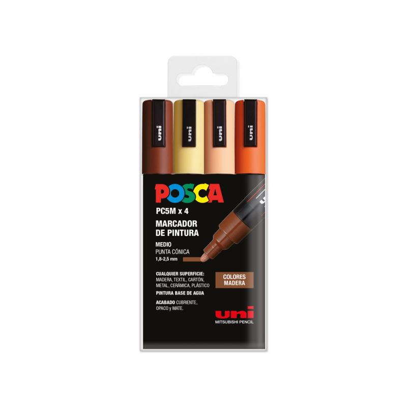 Rotulador uni posca pc-5m/4c estuche de 4 unidades colores madera surtidos