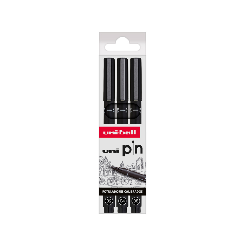 Rotulador uniball pin calibrado micrometrico color negro blister de 3 unidades