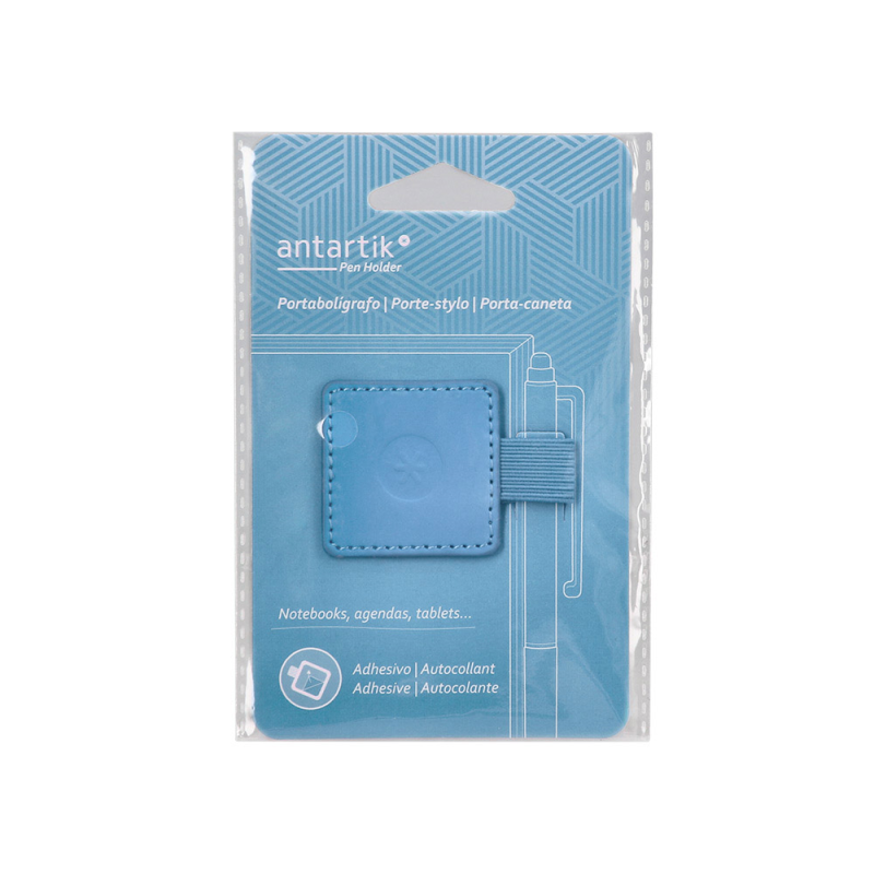 Portaboligrafo autoadhesivo antartik para cuaderno note con elastico hasta 15 mm grosor 1 mm azul claro 40x40