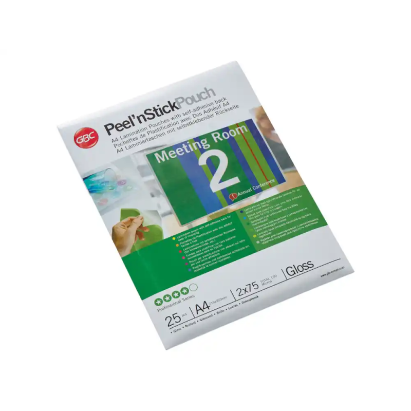 Bolsa de plastificar gbc din a4 autoadhesiva 2x75 mc caja de 25 unidades