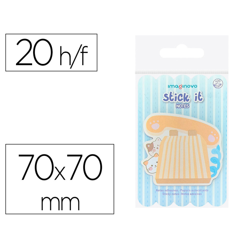 Bloc notas adhesivas imaginovo meow 20 hojas telefono 70x70 mm