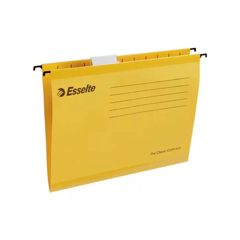 Carpeta colgante esselte din a4 cartulina 210 g/m2 visor superior lomo v color amarillo caja de 25 unidades