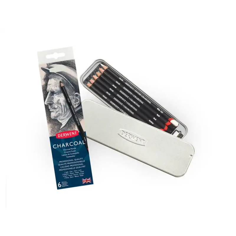 Lapices carboncillo derwent charcoal caja de 6 unidades surtidas