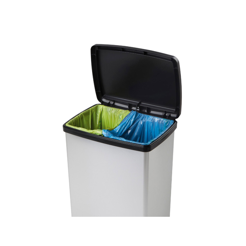 Contenedor plastico cep elite con tapa y pedal dos compartimentos 50 l color plata 390x288x654 mm