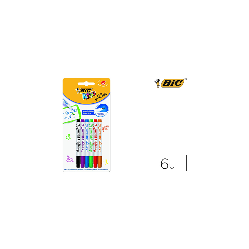 Rotulador bic kids velleda para pizarra blister de 6 unidades colores surtidos