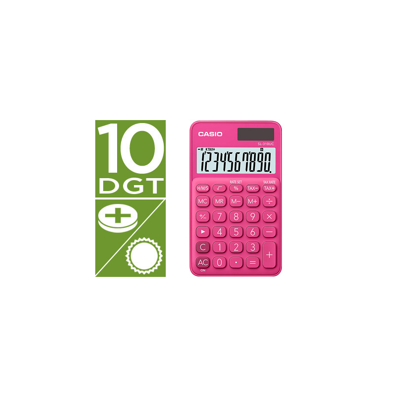 Calculadora casio sl-310uc-rd bolsillo 10 digitos tax +/- tecla color fucsia