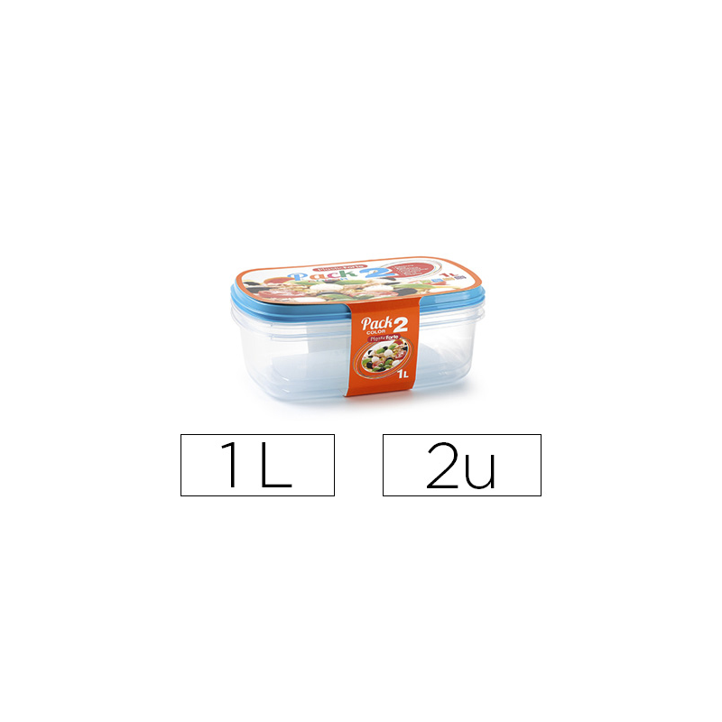 Fiambrera plasticforte transparente tapa color 1 litros pack 2 unidades
