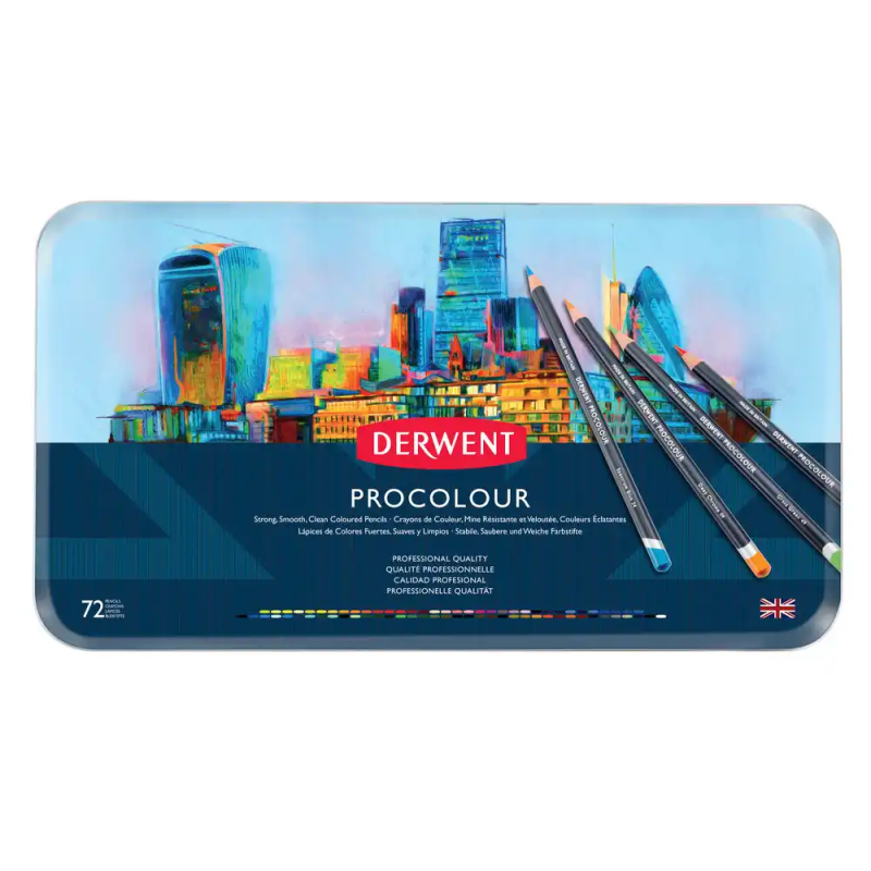 Lapices de colores derwent procolour caja metalica de 72 unidades colores surtidos