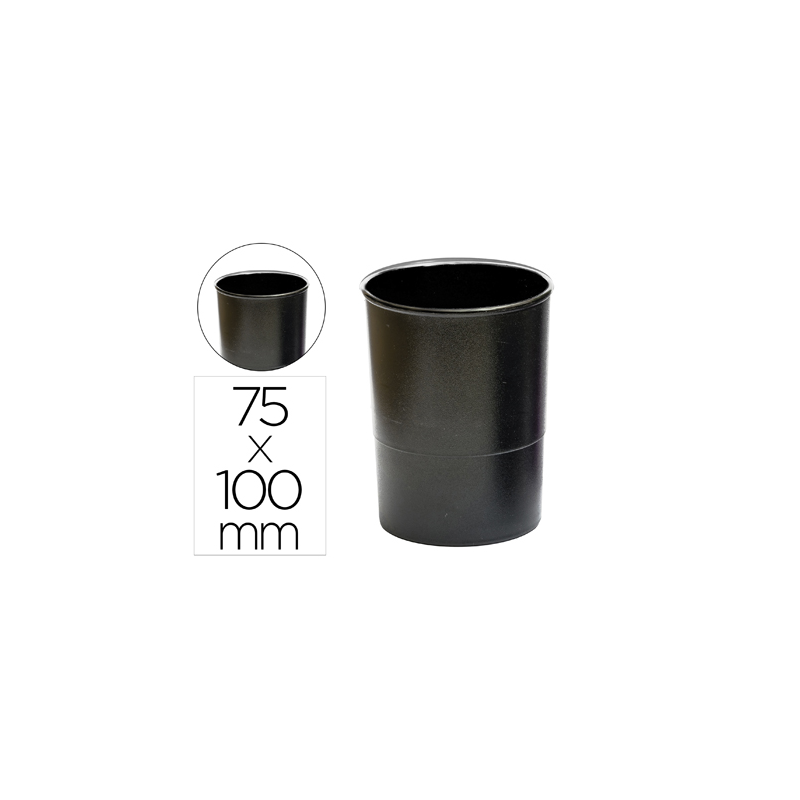 Cubilete portalapices q-connect negro opaco plastico 100% reciclado redondo diametro 75 mm alto 100 mm