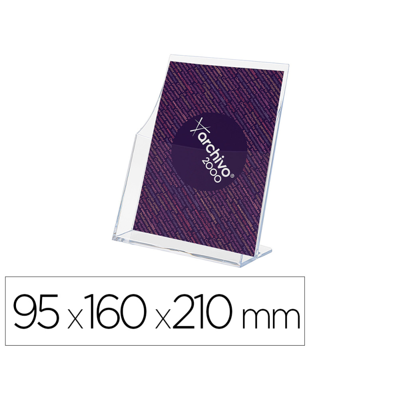 Expositor archivo 2000 premium portafolletos din a5 vertical cristal transparente 95x160x210mm