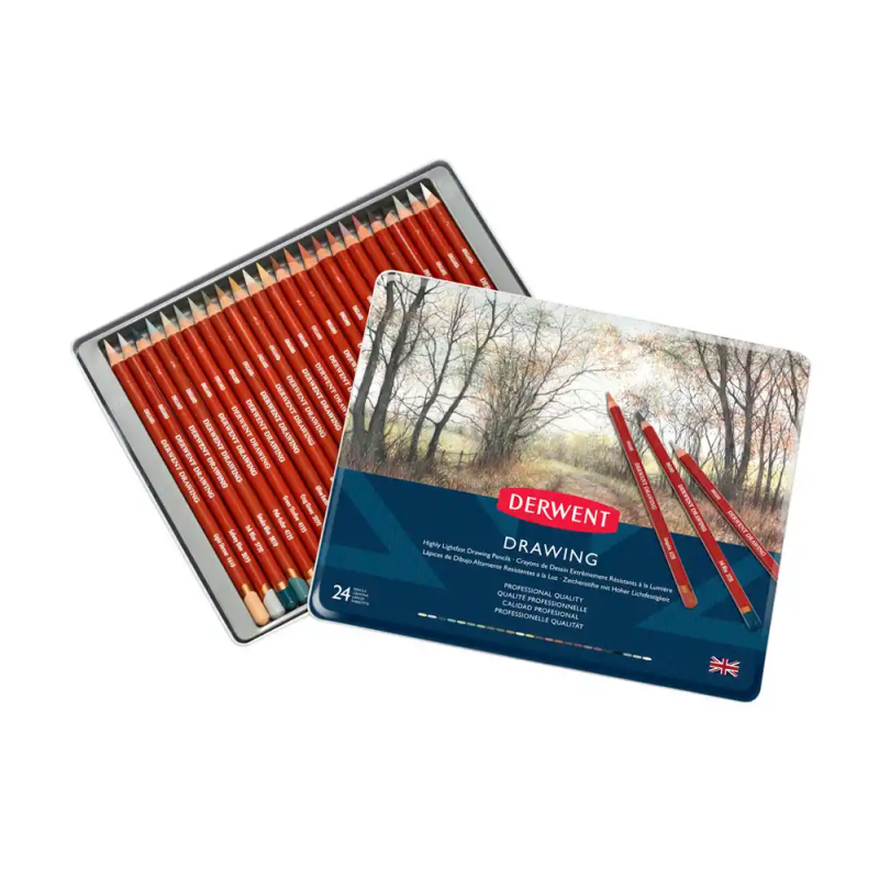 Lapices de colores derwent drawing caja metalica 24 unidades colores surtidos