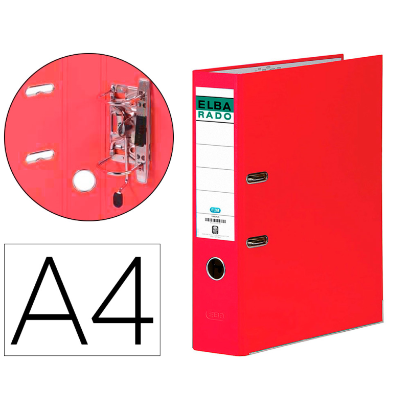 Archivador de palanca elba chic carton forrado pvc con rado din a4 lomo de 80 mm rojo