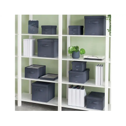 Caja de almacenamiento leitz tela plegable con tapa m color gris terciopelo 285x203x380 mm