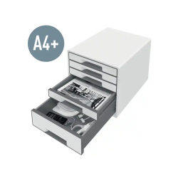 Fichero cajones de sobremesa leitz wow desk cube 1 cajon grande y 4 pequeños color blanco/gris