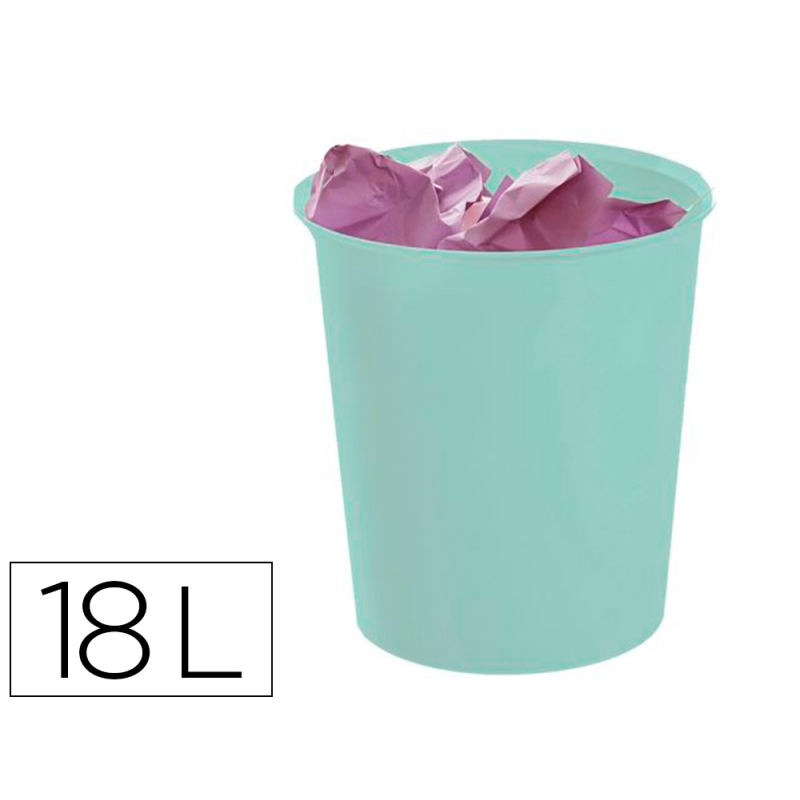 Papelera plastico archivo 2000 ecogreen 100% reciclada 18 litros color verde pastel 290x310 mm