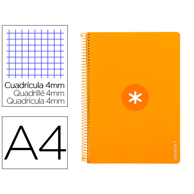 Cuaderno espiral a4 antartik tapa dura 80h 90gr cuadro 4mm con margen color mostaza