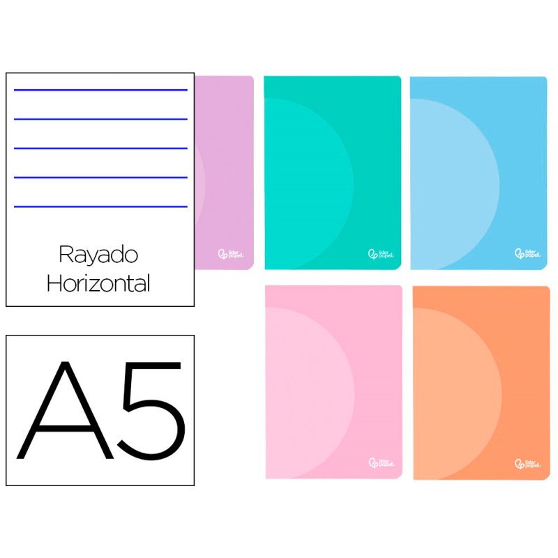Libreta liderpapel 360 tapa de plastico a5 48 hojas 90gr horizontal con doble margen colores pastel