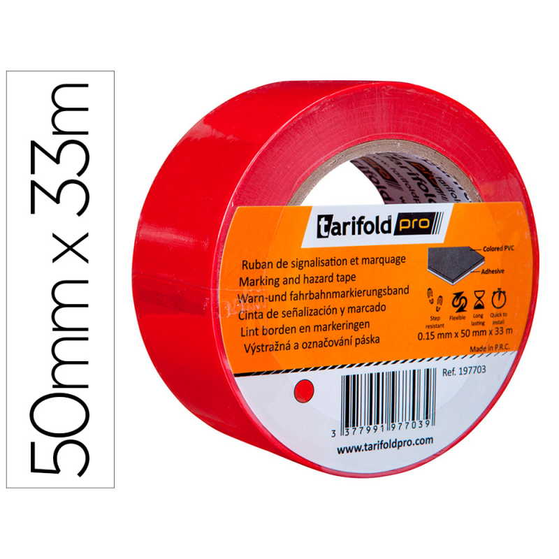 Cinta adhesiva djois para marcaje y señalizacion de suelo 33 mt x 50 mm color rojo