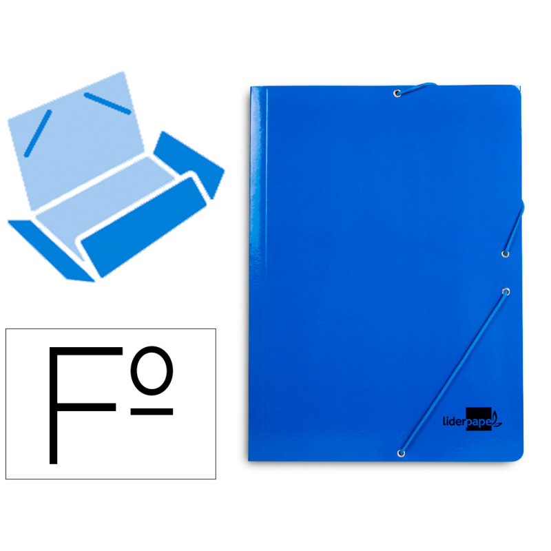 Carpeta liderpapel gomas tres solapas carton plastificado folio color azul