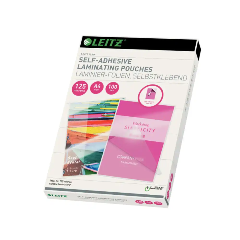 Bolsa de plastificar leitz din a4 dorso adhesivo 125 mc caja de 100 unidades