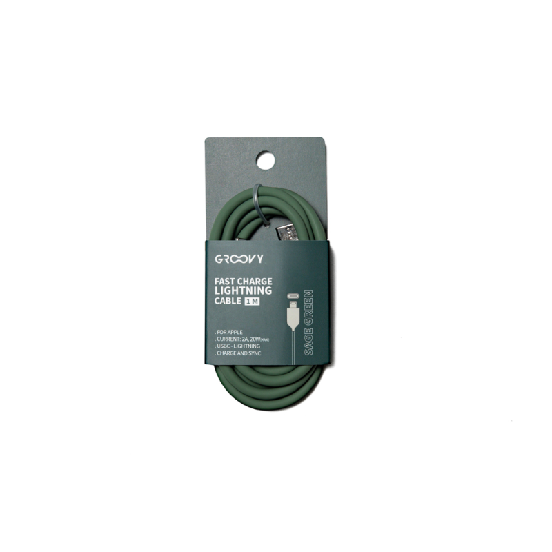 Cable groovy usb 2.0 a usb c apple lightning longitud 1 mt silicona color verde salvia