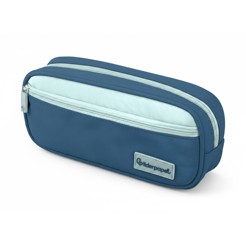 Estuche portatodo liderpapel duo 2 cremalleras con bolsillofrontal azul oscuro 220x90x50 mm